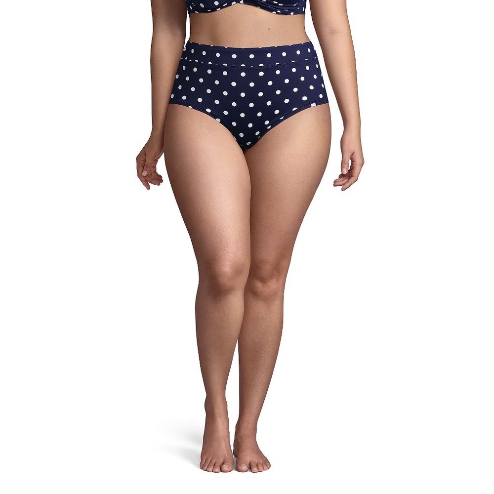 size 18 Women's High Waisted Bikini Tankini Bottoms deep sea navy polka dot - Picture 4 of 12